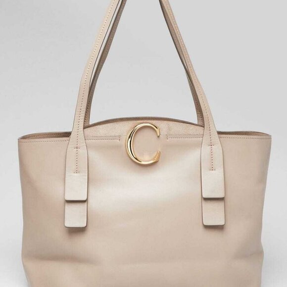 Chloe Motty Grey Leather Medium C Zipped Shopping Tote - Picture 1 of 12